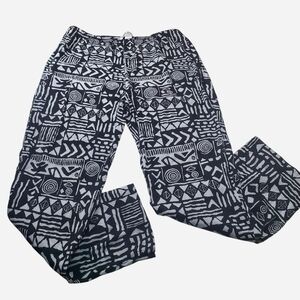Vintage Brownstone Studio Boho Pants XL Petite 100% Cotton Black White Tribal